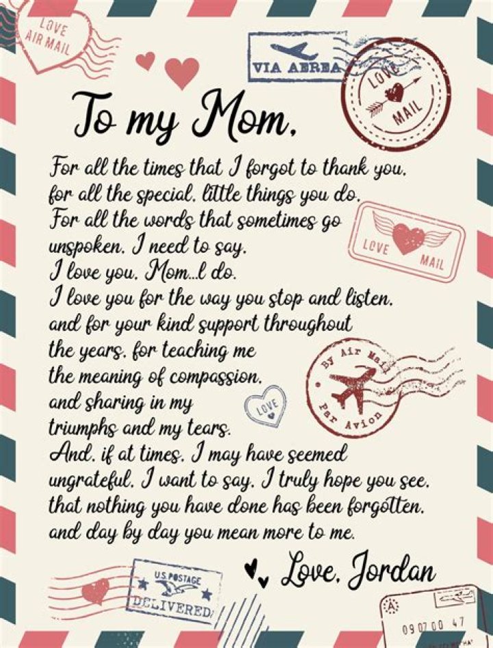 Personalized Letter To Mom Or Mum Typographic Print. Sentimental Mother
