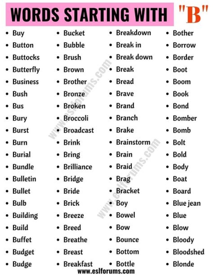words starting with b in english